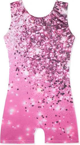 Miniatura 47 de HOZIY - Leotardos de gimnasia con pantalones cortos brillantes para niñas pequeñas; estampados de unicornio, aurora, arco iris, sirena, dinosaurio