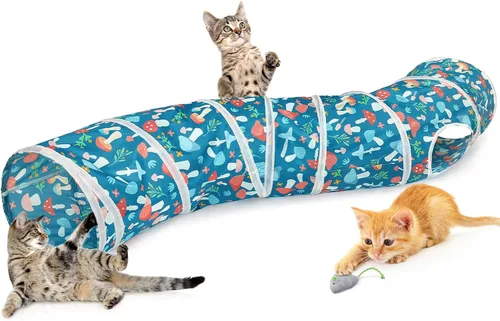 Miniatura 21 de Glittme Túnel para gatos, túneles para gatos de interior, cueva de gatos en forma de S con juguetes para gatos, tubos plegables para gatos y túneles