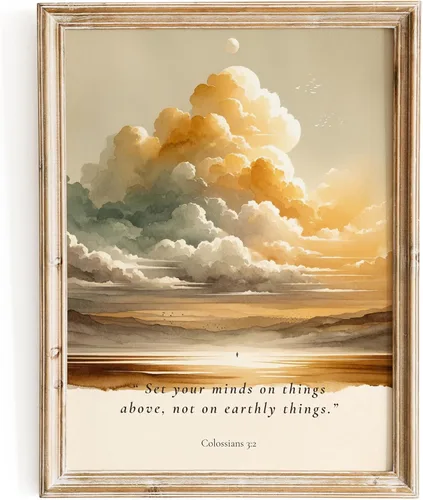 ESSEN Life Sobre la tierra | Colosenses 3:2, póster bíblico de arte de pared, decoración cristiana, escritura, versículo de la Biblia, decoración de