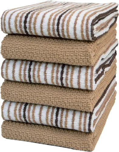 Toallas de cocina de 16 x 26 pulgadas, paquete de 6 paños de cocina grandes de algodón, diseño de rayas de palomitas de maíz, altamente absorbentes,