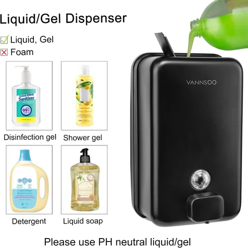 Miniatura 6 de Dispensador de jabón de manos montado en la pared, 40.6 fl oz, 40 onzas, dispensador de jabón líquido negro comercial de acero inoxidable para Negro