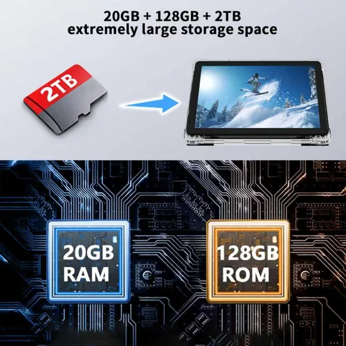 Miniatura 4 de Tablet Android 15 de 10 pulgadas, 20 GB de RAM, 128 GB ROM 2 TB expandible, procesador de cuatro núcleos de 2.0 GHz, tableta 2 en 1 con funda