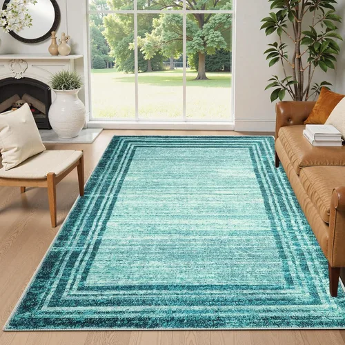 Miniatura 49 de Alfombra de pasillo moderna abstracta Lahome, alfombra lavable turquesa de 2 x 6 pulgadas para entrada, alfombra antideslizante de bajo pelo