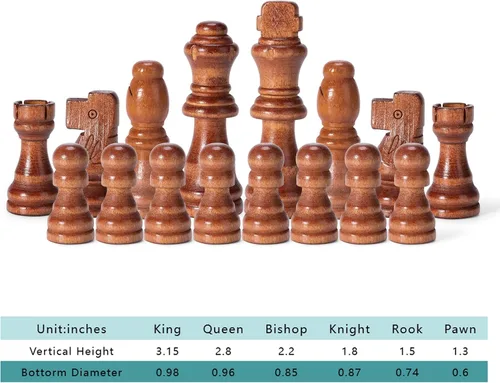Miniatura 7 de Solo piezas de ajedrez de madera, 32 piezas de ajedrez de madera Staunton con rey de 3.15 pulgadas, peones de juego de ajedrez para juego de mesa