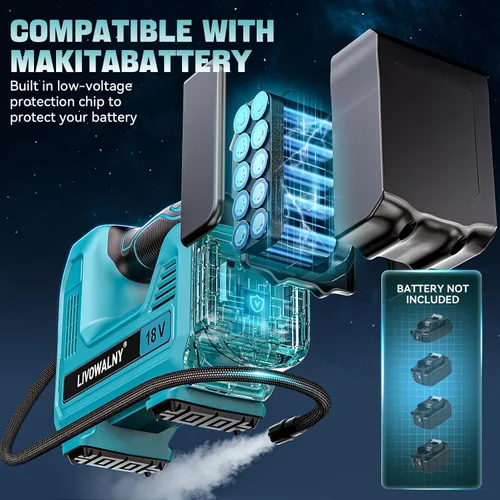 Miniatura 6 de Inflador de neumáticos inalámbrico, compresor de aire portátil, bomba de aire de neumáticos compatible con batería Makita de 18 V, bomba automática