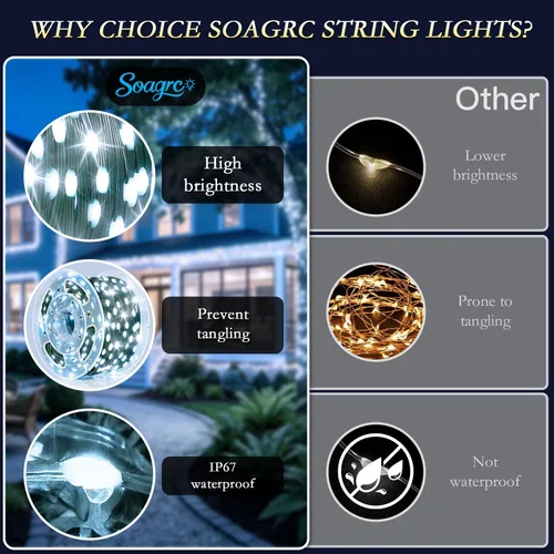 Miniatura 5 de Luces de Navidad para exteriores, 800 LEDs 79.8 m Cadena de luces para árbol de Navidad, impermeables IP67, 8 modos, luces festivas blancas frías