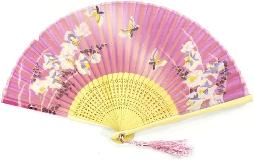 Miniatura 7 de Wrapables® Ventilador plegable de mano de seda con borla y funda protectora, hojas de bambú