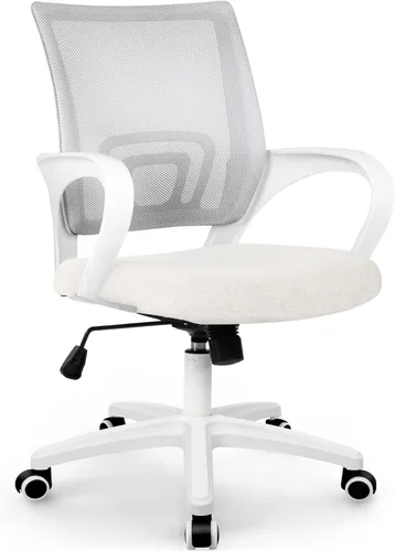 Miniatura 12 de ETONEX Silla de oficina con cojín ergonómico de respaldo medio, soporte lumbar, ajustable, giratoria, silla de escritorio para videojuegos, cómoda