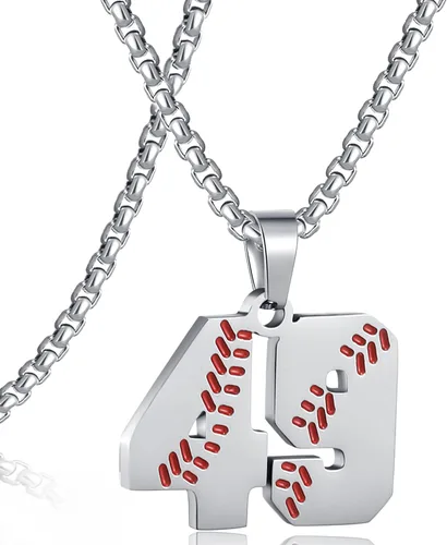 Miniatura 85 de SKQIR Colgante de número de jersey de béisbol para hombres y niños - Cadena de acero inoxidable para atletas - Negro