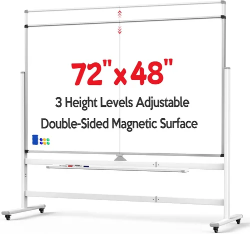 Miniatura 7 de Pizarra blanca magnética grande de 72 x 48 pulgadas, pizarra de borrado en seco de doble cara con soporte y ruedas, pizarra blanca móvil