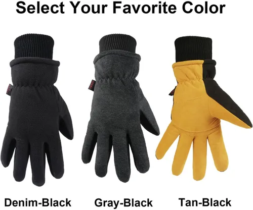 Miniatura 7 de OZERO Guantes de invierno -30 F de piel de ciervo a prueba de frío de piel de ciervo aislados, resistentes al agua, guantes térmicos para conducir