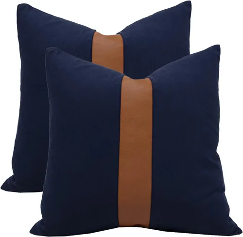 Miniatura 25 de Juego de 2 fundas de almohada negras y marrones de 18 x 18 pulgadas, fundas de almohadas modernas con rayas estilo granja para sofá, sala de estar