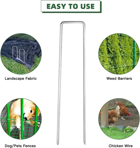 Miniatura 4 de Paquete de 20 grapas galvanizadas para paisaje, estacas de jardín en forma de U de 6 pulgadas, estacas de metal para tienda, estacas de tierra