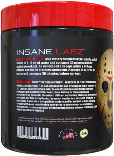 Miniatura 4 de Insane Labz Insane Veinz - Polvo no estimulante potenciador de óxido nítrico, cargado con sulfato de agmatina y betaína anhidra, aumenta