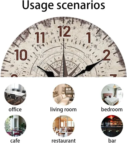 Miniatura 3 de CHGCRAFT Reloj de pared con brújula náutica vintage de 12 pulgadas, relojes de pared silenciosos, relojes digitales redondos, funciona