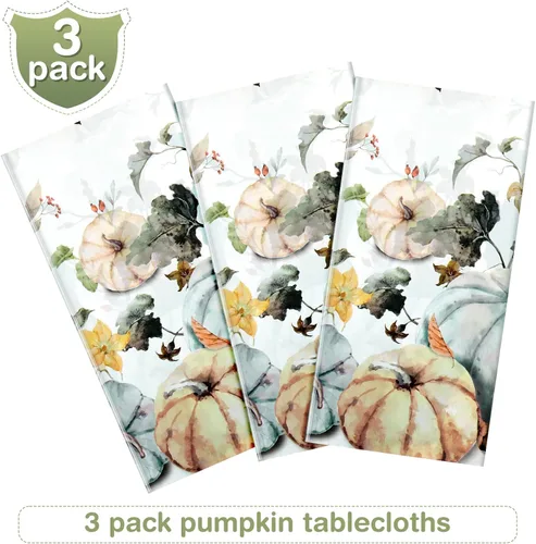 Miniatura 4 de Tiamon Paquete de 3 manteles de plástico desechables de Acción de Gracias, acuarela, calabaza, otoño, 54 x 108 pulgadas, decoración de mesa