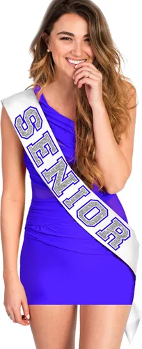Miniatura 2 de RhinestoneSash Senior 2025 - Fajas de graduación de satén de grado premium azul real - Suministros para fiestas de secundaria