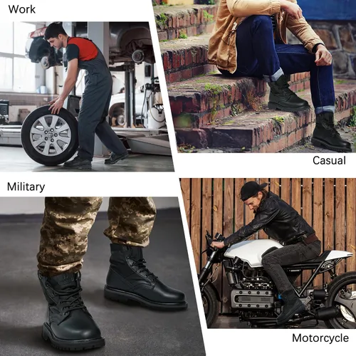 Miniatura 29 de Botas militares de WIDEWAY para hombres, botas de combate de jungla tácticas de cuero resistente al deslizamiento, negras, para hombres, todo