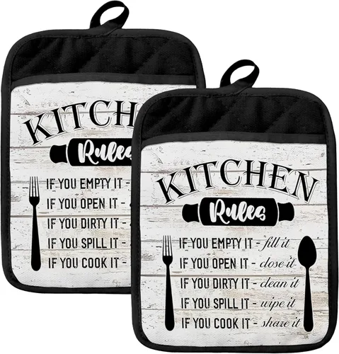 Kitchen Rules - Juego de guantes para horno, divertidos regalos de chef para mujeres, divertidos guantes de horno de cocina resistentes al calor