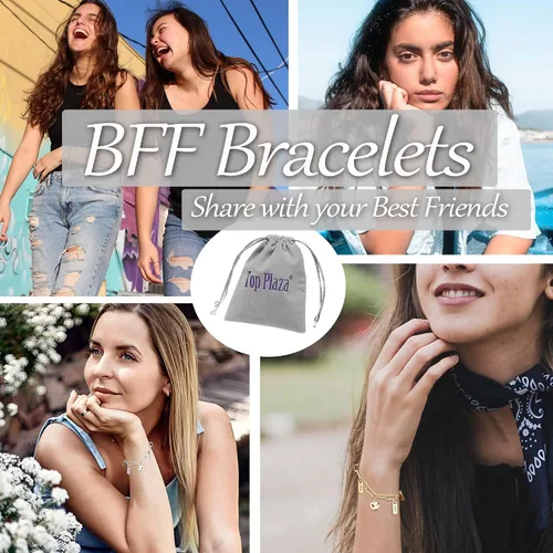 Miniatura 4 de Top Plaza Pulseras de cadena delicadas para mujeres y niñas, pulsera de corazón de eslabones ajustables con dijes personalizables, pulseras