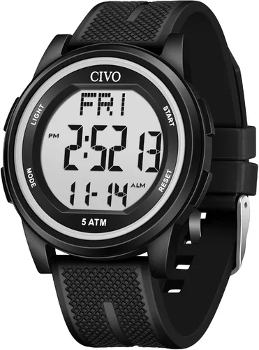 CIVO Digital Watches for Men Women Sports Waterproof Wristwatch with Stopwatch Alarm Date - LED Backlight Big Numbers Silicone Watch for Outdoor