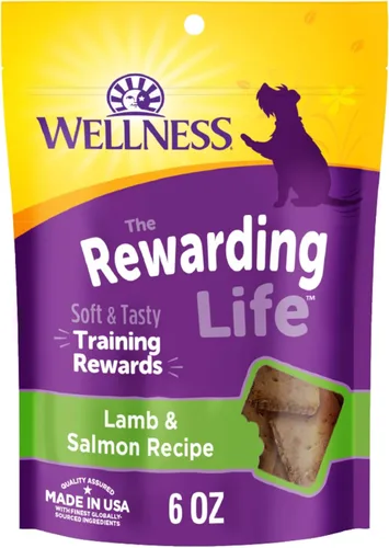 Wellness Golosinas para Perros de Vida Gratificante, Golosina para Entrenamiento, Sin Granos, Cordero y Salmón Suaves (Bolsa de 6 Onzas)