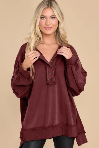 Miniatura 48 de AlvaQ - Sudadera de gran tamaño para mujer, informal, de manga larga, con botones y cuello Henley, tipo túnica