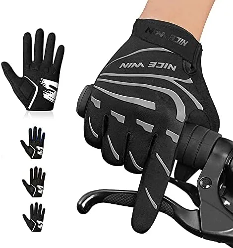 NICEWIN Cycling Bike Gloves Men Women, Padded Anti-Slip Mountain Bike Gloves, Touch Screen Full Finger Road Bicycle Biking Gloves