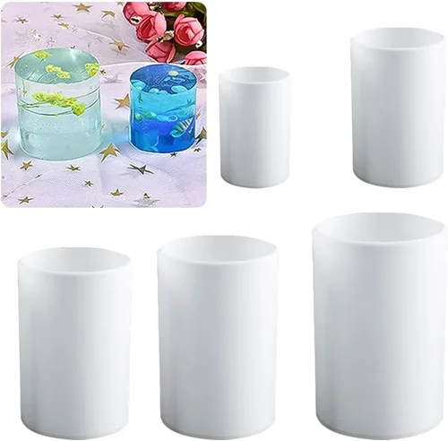 Miniatura 8 de Katutude Paquete de 5 moldes para velas cilíndricas, moldes de silicona 3D para velas perfumadas de bricolaje, jabón hecho a mano, cera