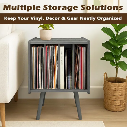Miniatura 6 de Montex Soporte para tocadiscos, mesa de almacenamiento de discos de vinilo con 4 gabinetes, soporte giratorio moderno de mediados de siglo, mesa