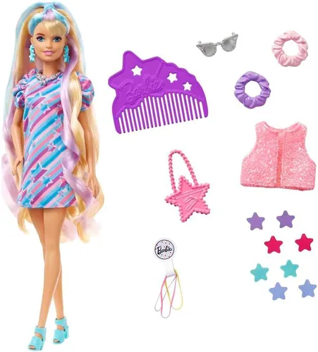 Miniatura 6 de Barbie Muñeca Totally Hair, temática de estrellas con cabello de fantasía de 8.5 pulgadas y 15 accesorios de peinado