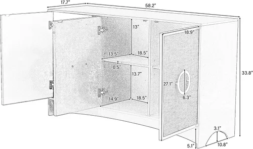 Miniatura 2 de Armario de almacenamiento de diseño curvo, armario de almacenamiento con 3 puertas y estantes ajustables, puertas de gabinete de lino, mango redondo