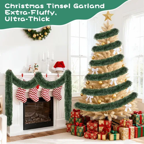 Miniatura 6 de Guirnalda de oropel de Navidad de 15,2 m, guirnalda metálica gruesa verde oscuro con diseño de torsión para árbol de Navidad, decoraciones