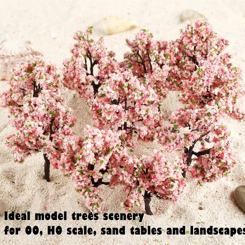 Miniatura 5 de Yetaha 10 unidades de árboles modelo de flores rosas, mini racimo de flores de vegetación, modelo de paisaje estático para bricolaje, paisaje