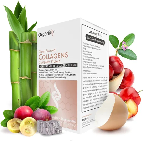 Organixx Colágenos de origen limpio, suplemento de proteína en polvo con 5 tipos de colágeno, vitamina C, zinc y vitamina B6, colágeno en polvo sin