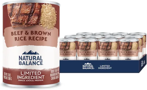 Natural Balance comida enlatada para perros con ingredientes limitados para adultos con granos saludables, receta de carne de res y arroz integral,