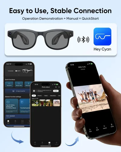 Miniatura 6 de CJkao Lentes inteligentes con cámara, gafas de cámara HD, grabación de video, control de asistente de voz, Bluetooth, música, gafas ai