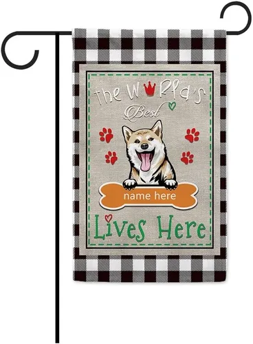 Miniatura 11 de The World's Best Dog Garden Flag Saint Bernard Dog Lives Here Bone Paw Buffalo Plaid Check 12.5x18 pulgadas Decoración exterior de patio de doble