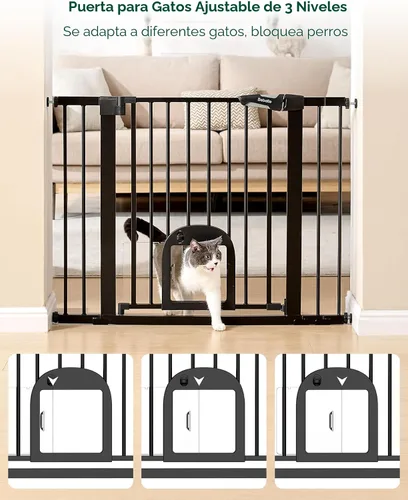 Miniatura 2 de Babelio - Puerta para bebé mejorada con puerta ajustable para gatos, CatPrivilege, puerta duradera para perros de 29-43 pulgadas con cierre Negro