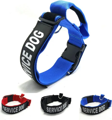 Miniatura 8 de 3 colores y 3 tamaños: collar táctico para perro de servicio K.9, collar básico ajustable de nailon con parche reflectante para perros pequeños