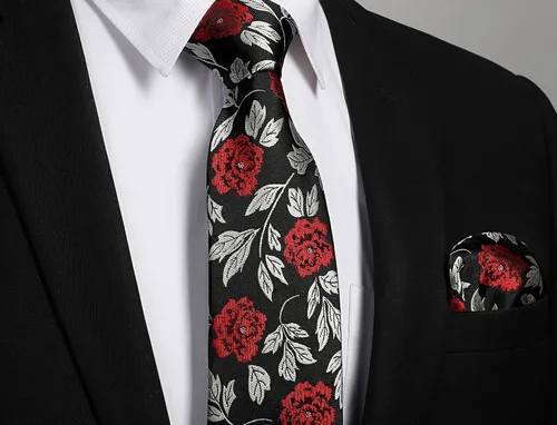 Miniatura 163 de Corbatas florales tejidas clásicas para hombre, corbata cuadrada de bolsillo, corbatas formales para hombres, boda con pañuelo