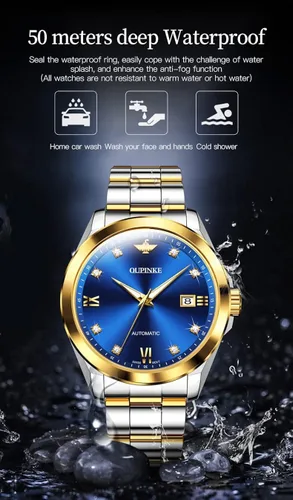Miniatura 6 de OUPINKE Relojes mecánicos originales para hombres de lujo dorado con diamantes reales de zafiro de cristal números romanos vestido de negocios