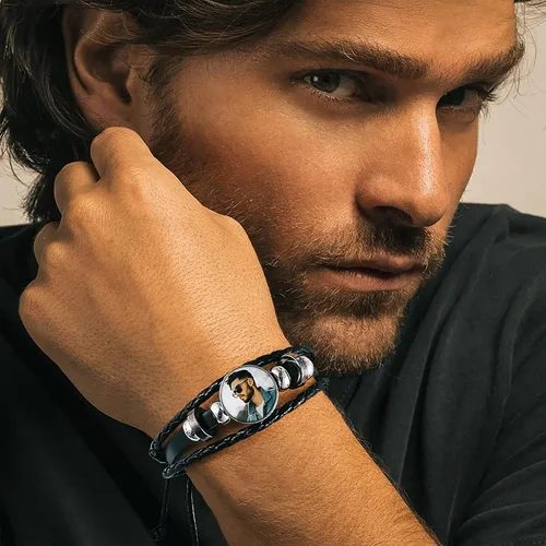 Miniatura 3 de U7 Pulsera para hombre con cierre de acero inoxidable, brazalete de cuero en estilo calavera o envoltura