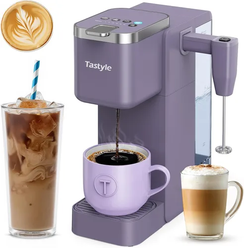 Miniatura 11 de Tastyle Cafetera de una sola porción con espumador de leche desmontable integrado, máquina de café helado y caliente para cápsulas K y café molido