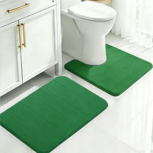 Miniatura 16 de Juego de 2 alfombras de baño de espuma viscoelástica, súper suaves, absorbentes, de secado rápido, alfombras de baño de espuma viscoelástica