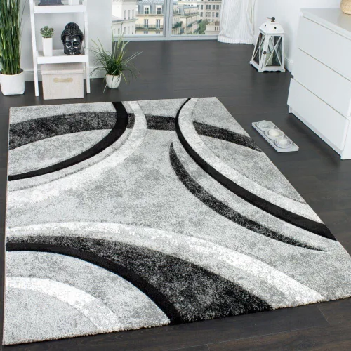 Paco Home Alfombra de área gris y blanca para sala de estar, diseño abstracto moderno, tamaño: 2'8" x 9'10"