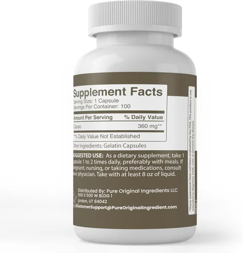 Miniatura 2 de Pure Original Ingredients Cacao, (100 cápsulas) siempre puro, sin aditivos ni rellenos, verificado por laboratorio