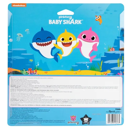 Miniatura 7 de First Years Baby Shark - Juego de vajilla para niños pequeños, incluye plato, cuenco, tenedor y cuchara, 4 unidades, color azul