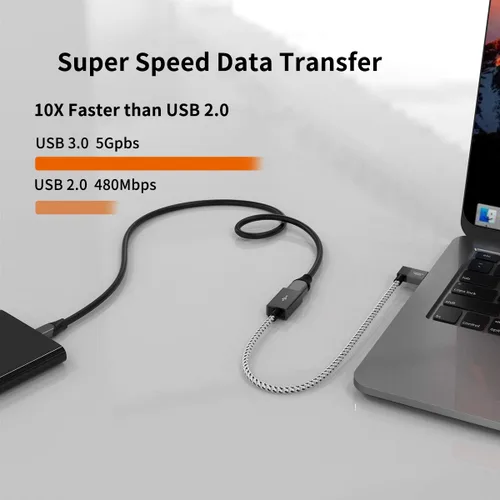 Miniatura 2 de CableCreation Cable de extensión USB 3.0 corto de 1 pie, cable extensor USB macho a hembra en ángulo izquierdo, USB 3.0 de 90 grados para VR