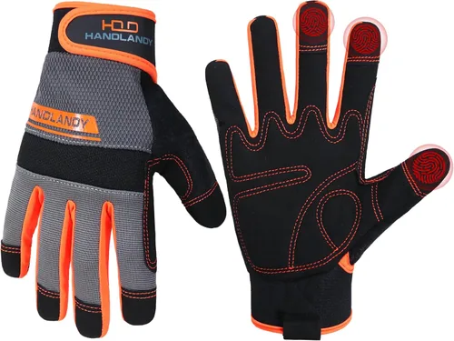 Miniatura 8 de HANDLANDY Guantes de trabajo para hombre y mujer, guantes de trabajo de mecánicos de uso general con pantalla táctil, guantes de trabajo flexibles